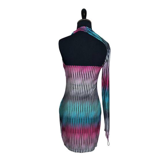Blanc Clothing colorful one shoulder one sleeves body con dress size Small - Picture 2 of 10
